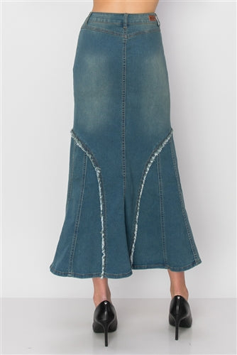 Be-Girl 87932 Ladies Vintage Wash long Denim Jean Maxi skirt