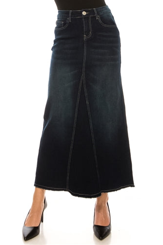 Be-Girl 88017 Dk Indigo Wash long skirt No Back Pockets