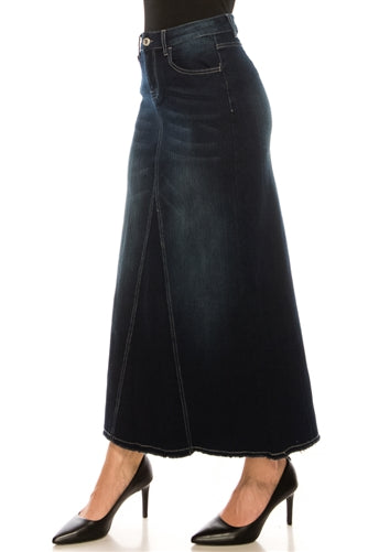 Be-Girl 88017 Dk Indigo Wash long skirt No Back Pockets