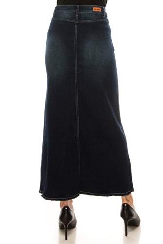 Be-Girl 88017 Dk Indigo Wash long skirt No Back Pockets