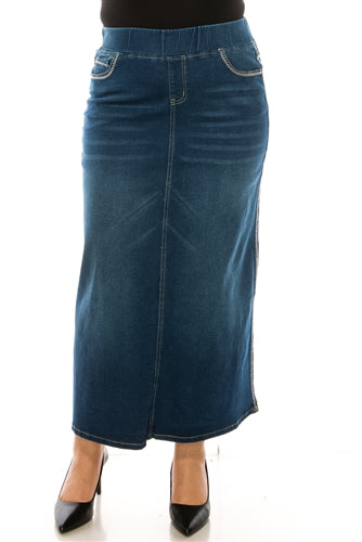 Be-Girl 88040 Ladies Indigo Wash long Denim Jean Maxi skirt