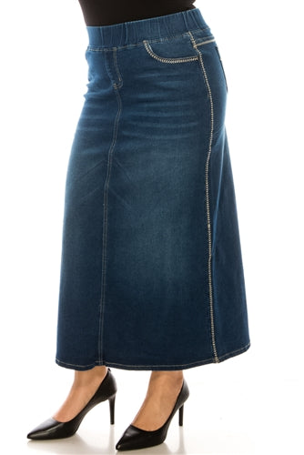 Be-Girl 88040 Ladies Indigo Wash long Denim Jean Maxi skirt