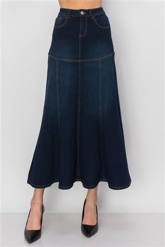 Be-Girl 89063 Dark Indigo Wash Long Maxi Skirt