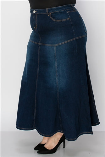 Be-Girl 89063 Dark Indigo Wash Long Maxi Skirt