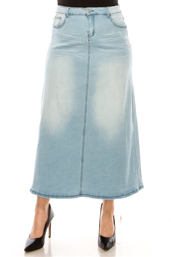 Be-Girl 89103 Light Indigo Wash long Denim Jean Maxi skirt