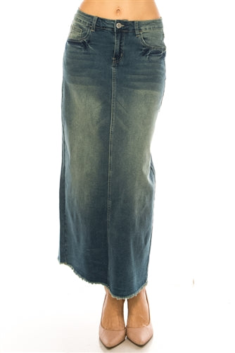 Be-Girl 89127 Long Denim Jean Maxi Skirt Vintage Wash