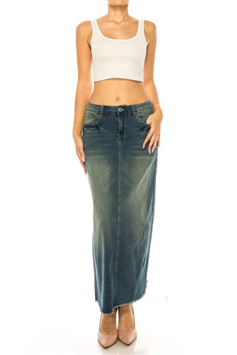 Be-Girl 89127 Long Denim Jean Maxi Skirt Vintage Wash