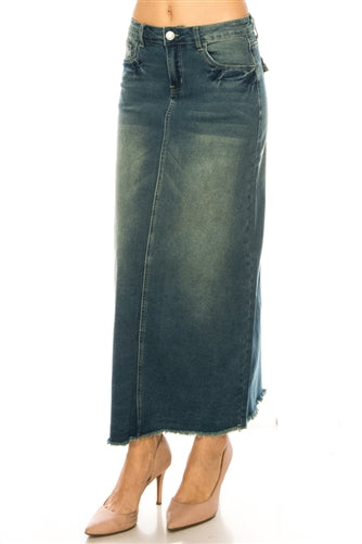 Be-Girl 89127 Long Denim Jean Maxi Skirt Vintage Wash