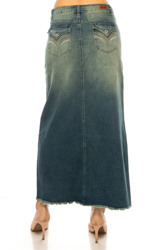 Be-Girl 89127 Long Denim Jean Maxi Skirt Vintage Wash