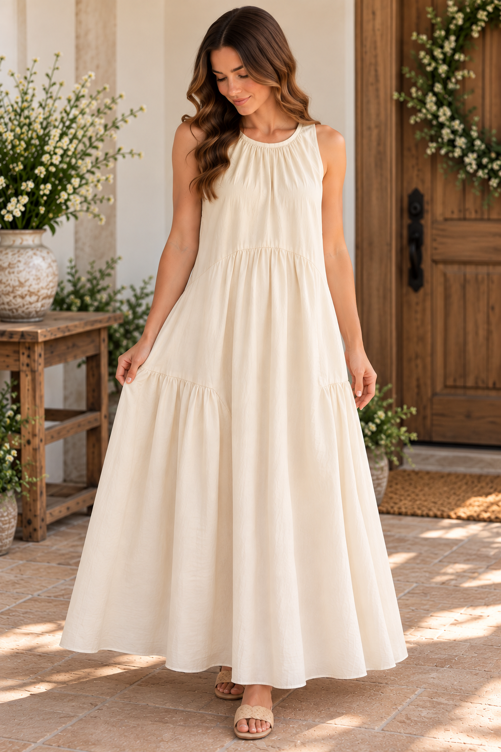 Heyson Ivory Tiered Maxi Dress with Pockets lifestyle view 6