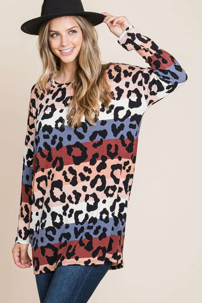 TL1654 ANIMAL PRINT LONG SLEEVE TOP