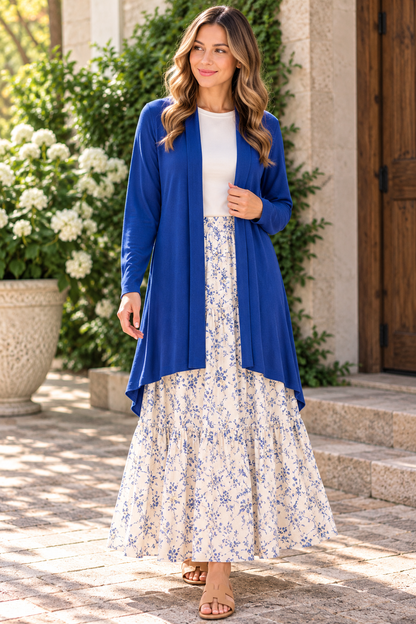 Royal Blue Long Sleeve Layering Cardigan