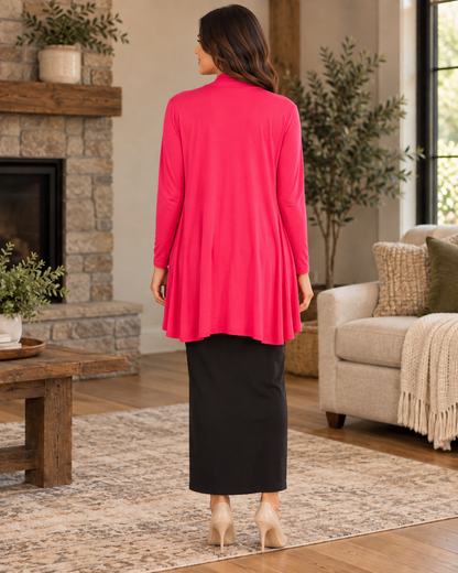 Azules Bright Pink Plus Size Open-Front Cardigan lifestyle view 2
