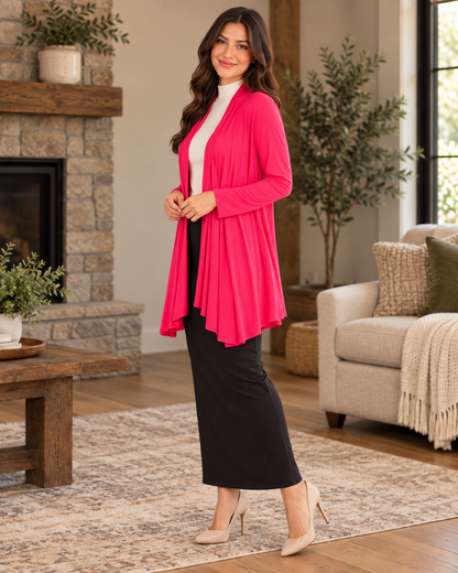 Azules Bright Pink Plus Size Open-Front Cardigan lifestyle view 5