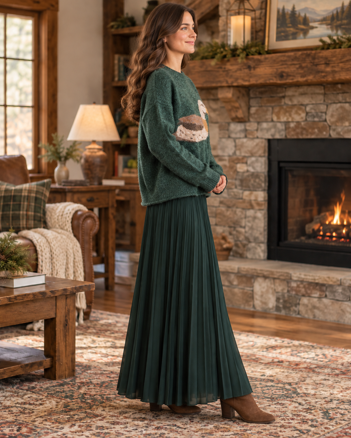 Mallard Susie Heathered Forest Green Duck Sweater lifestyle view 5