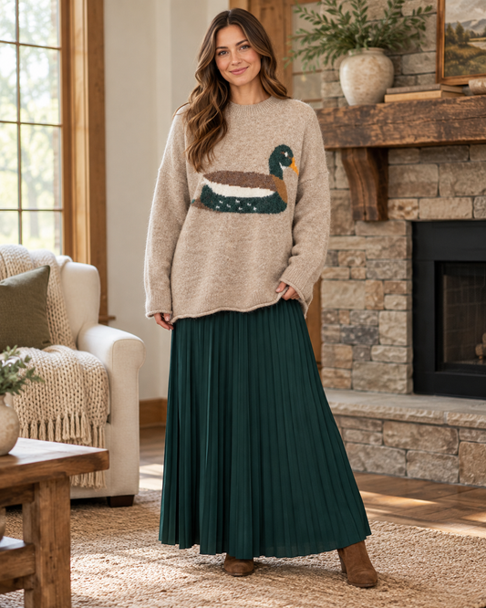 Mallard Drake Heathered Mocha Duck Sweater lifestyle view 1