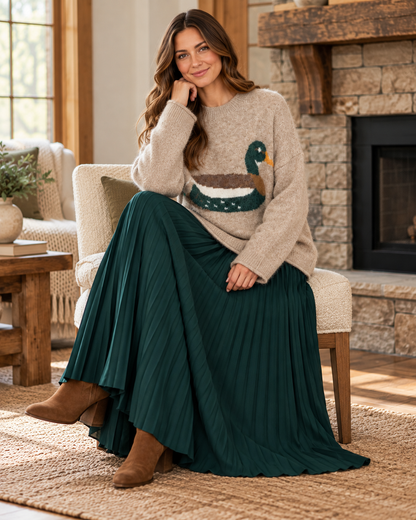Mallard Drake Heathered Mocha Duck Sweater lifestyle view 4