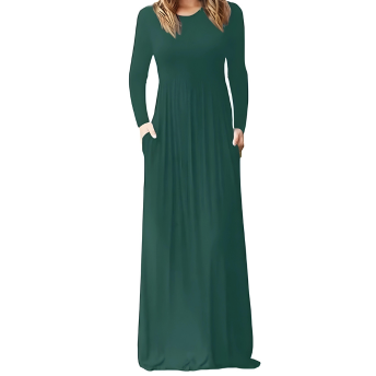 Long Sleeve Maxi Dress With Pockets, Women's