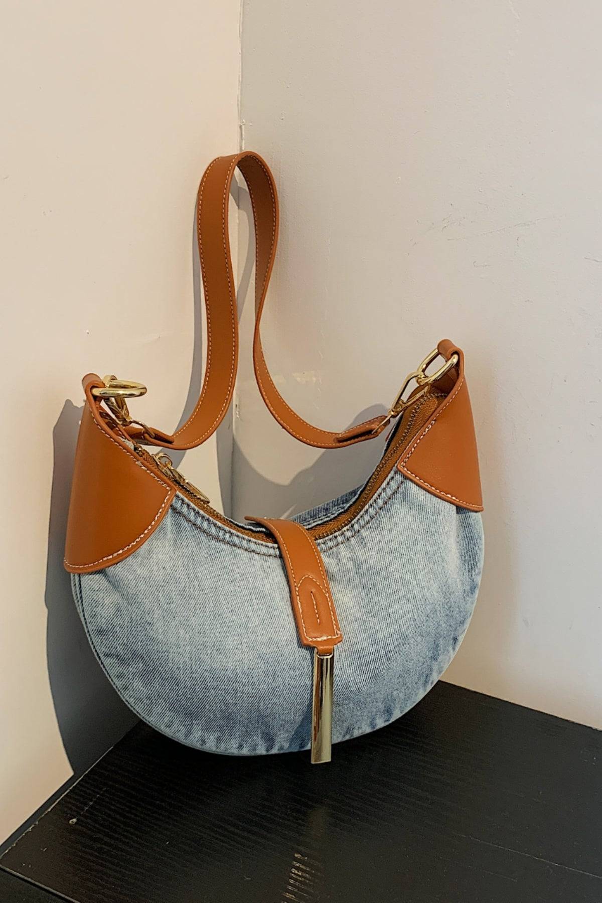 Contrast Denim Shoulder Bag