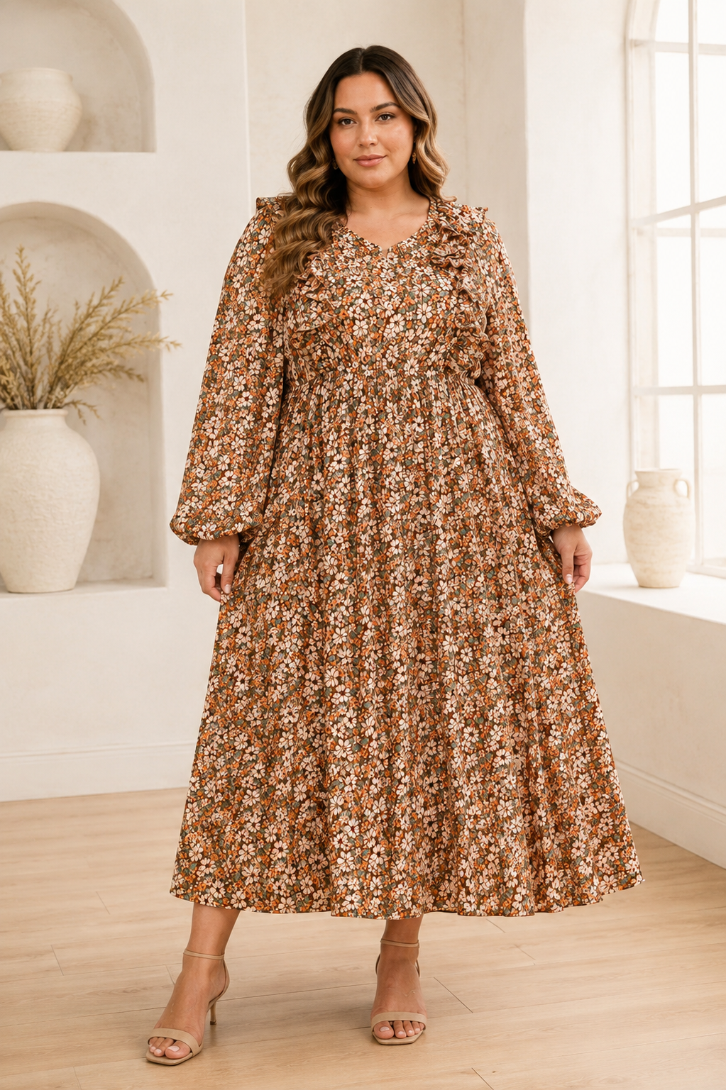 Floral Pleated Nursing-Friendly Maxi Dress