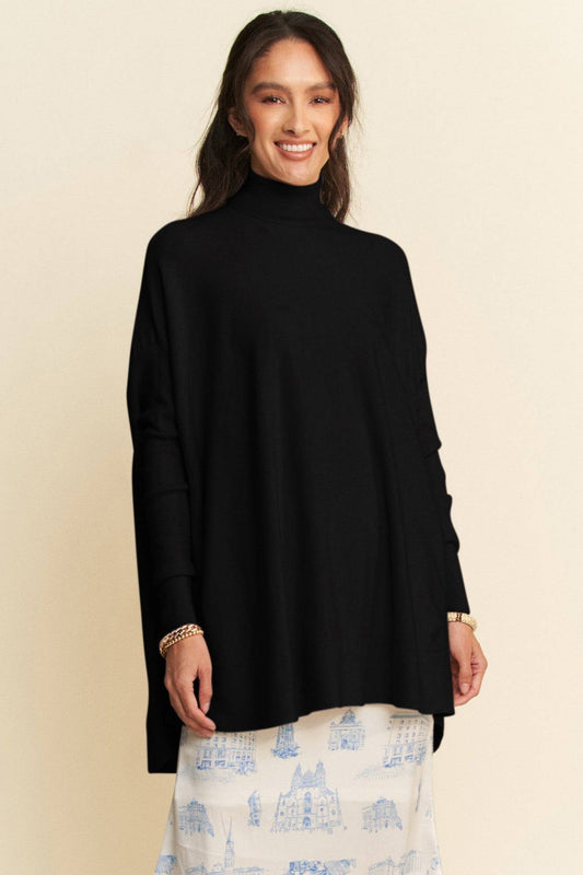 Davi & Dani High-Low Turtleneck Long Sleeve Knit Top