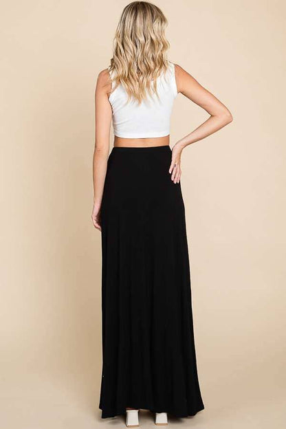 CBA1847-Draw String Flare Maxi Skirt