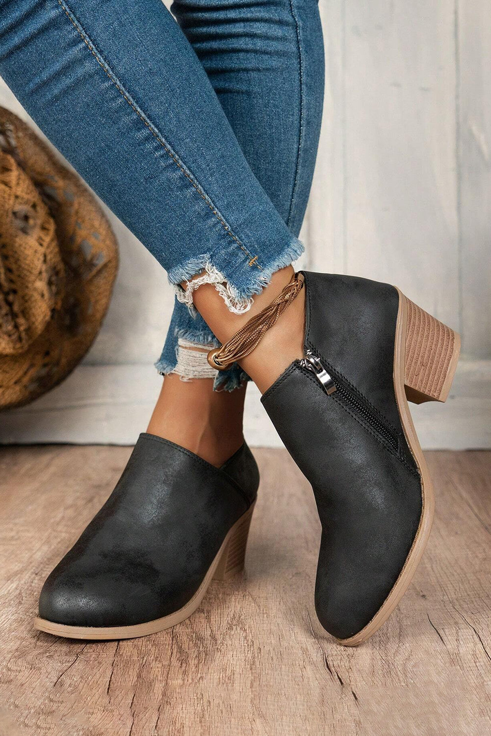 Philippine Gray Tulip Opening Suede Ankle Boots