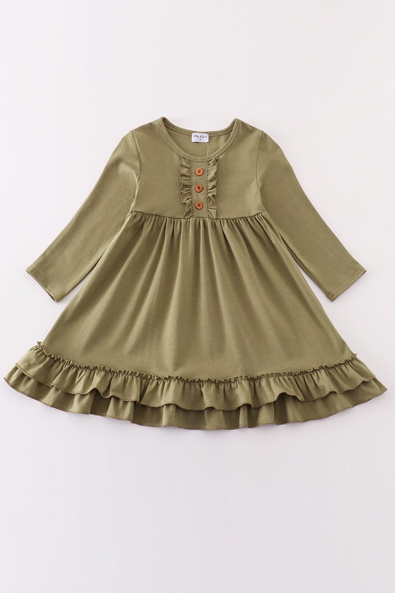 Girls ruffle dress with long sleeves by Abby & Evie, in vibrant orange, perfect for 12-month-old girls.
