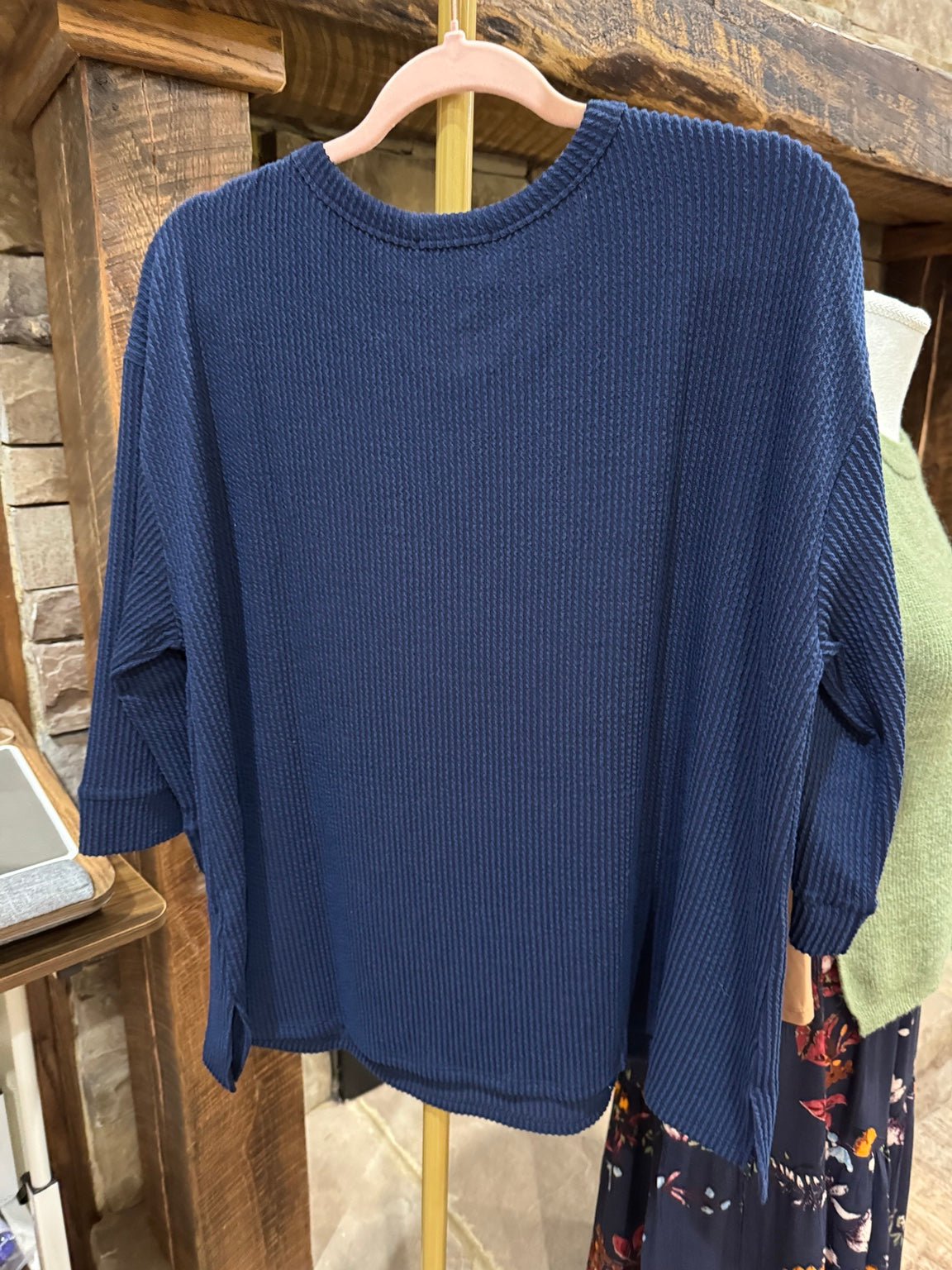 Andree navy ribbed top back view
