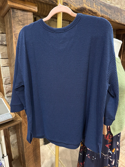 Andree navy ribbed top back view