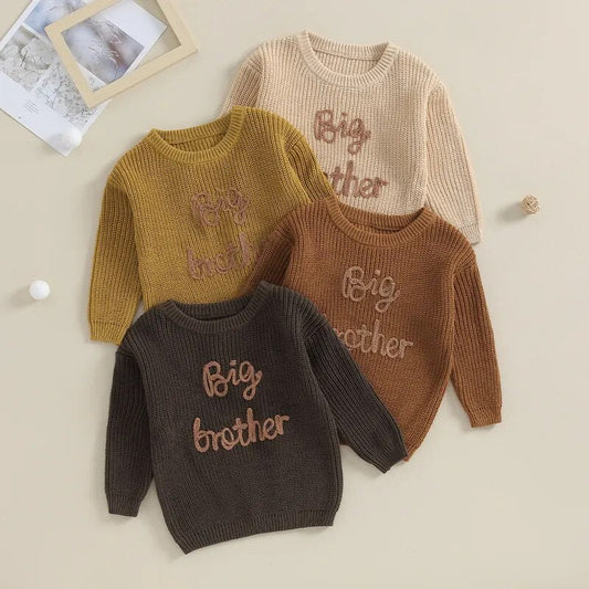 Toddler boys cotton sweater with long sleeves and letter embroidery, in army green, from August + Willow, perfect for casual wear.