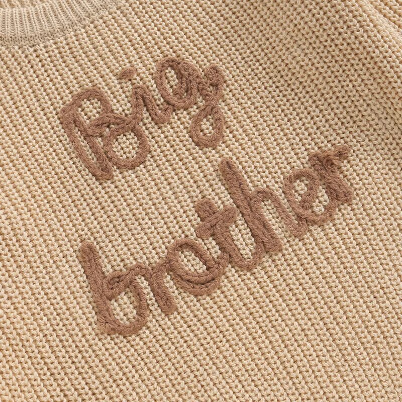 Toddler boys' army green cotton sweater with long sleeves and letter embroidery, loose fit pullover by August + Willow.