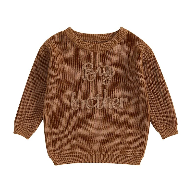 Toddler boys cotton long sleeve sweater by August + Willow with letter embroidery, army green, loose fit, perfect for casual wear.