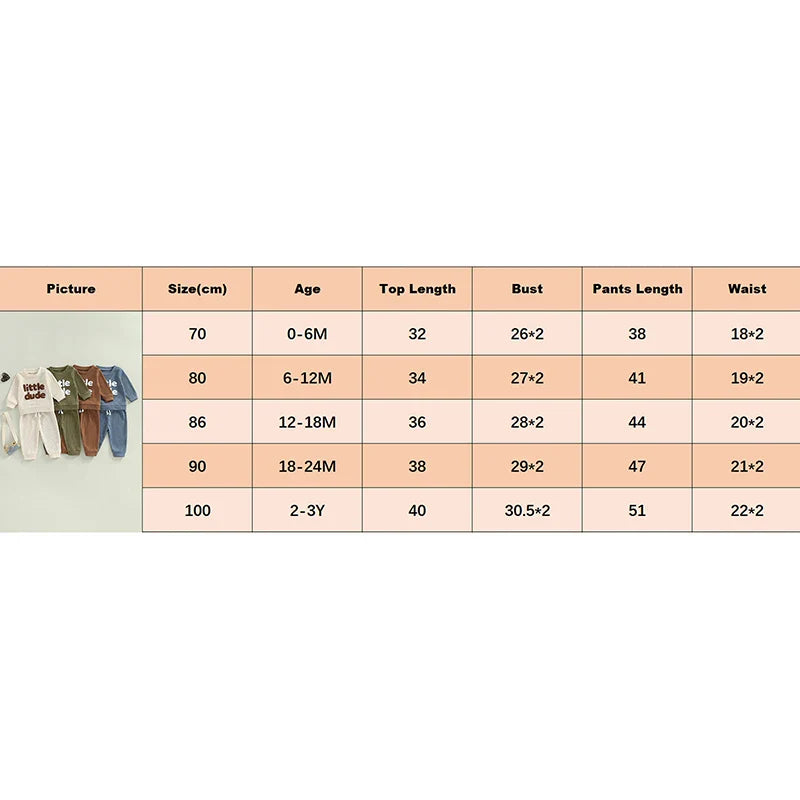 Baby toddler boys 2-piece waffle outfit by August + Willow with letter embroidery, long sleeve top and elastic waist solid pants in beige.