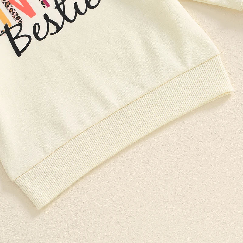 Baby girl toddler pullover top by August + Willow with beige color, letter print, crew neck, long sleeves, casual style for 6-12 months.
