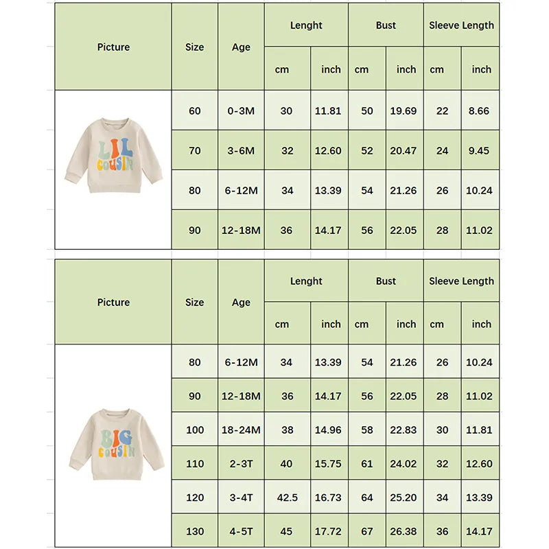 Baby and toddler girls and boys matching beige letter print long sleeve crewneck top by August + Willow, suitable for ages 12-18 months.