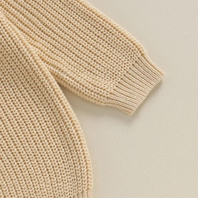 Baby boys beige crew neck sweater with letter embroidery, long sleeves, from August + Willow, suitable for little brothers.