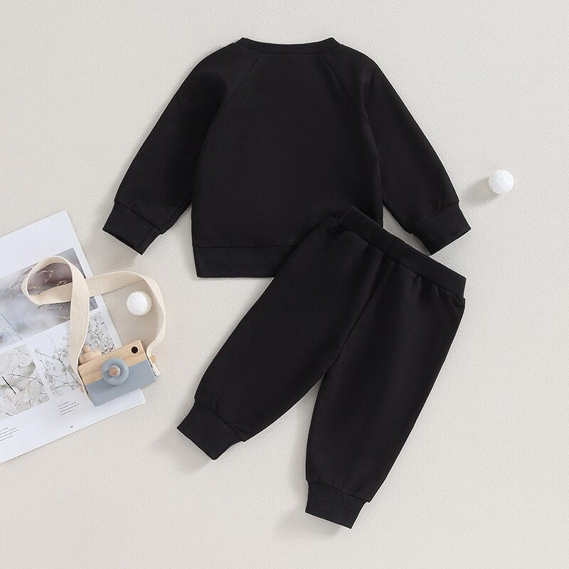Baby toddler fall outfits set with long sleeve split hem tops and pocket pants, solid color, by August + Willow.