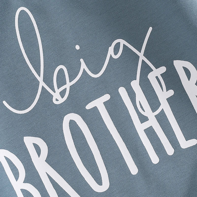 Baby toddler boys long sleeve pullover with big brother letter print, August + Willow autumn outfit for ages 3-4T.
