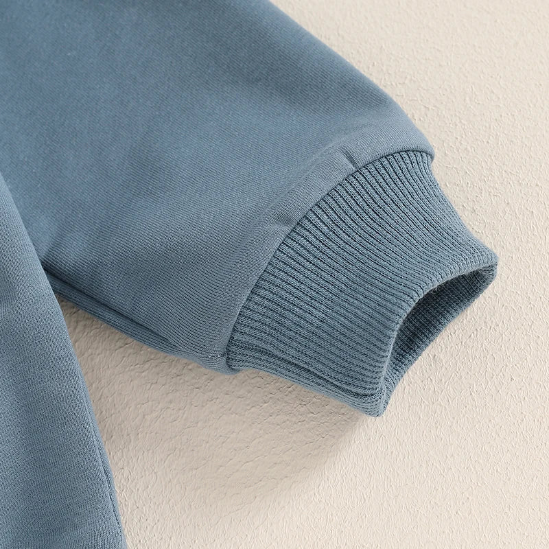 Baby toddler boys' long sleeve pullover by August + Willow with big brother letter print, in blue, suitable for autumn.