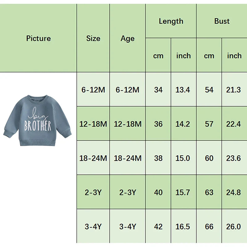 Baby boy toddler long sleeve pullover with big brother letter print in blue, from August + Willow, suitable for autumn.