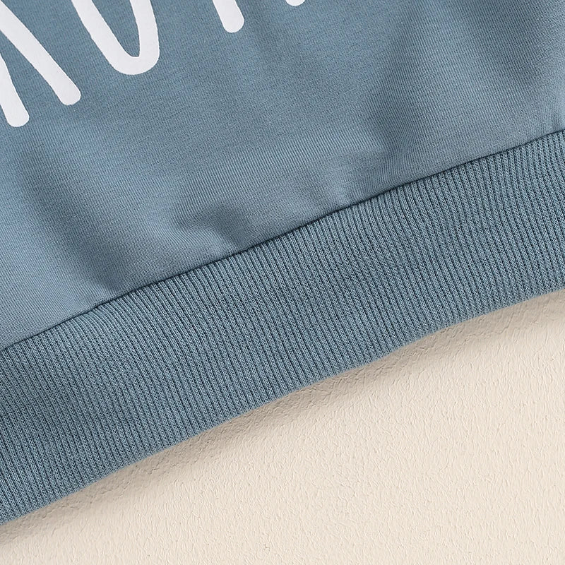 Baby toddler boys' long sleeve pullover with big brother letter print, autumn top by August + Willow, in blue for 3-4T.