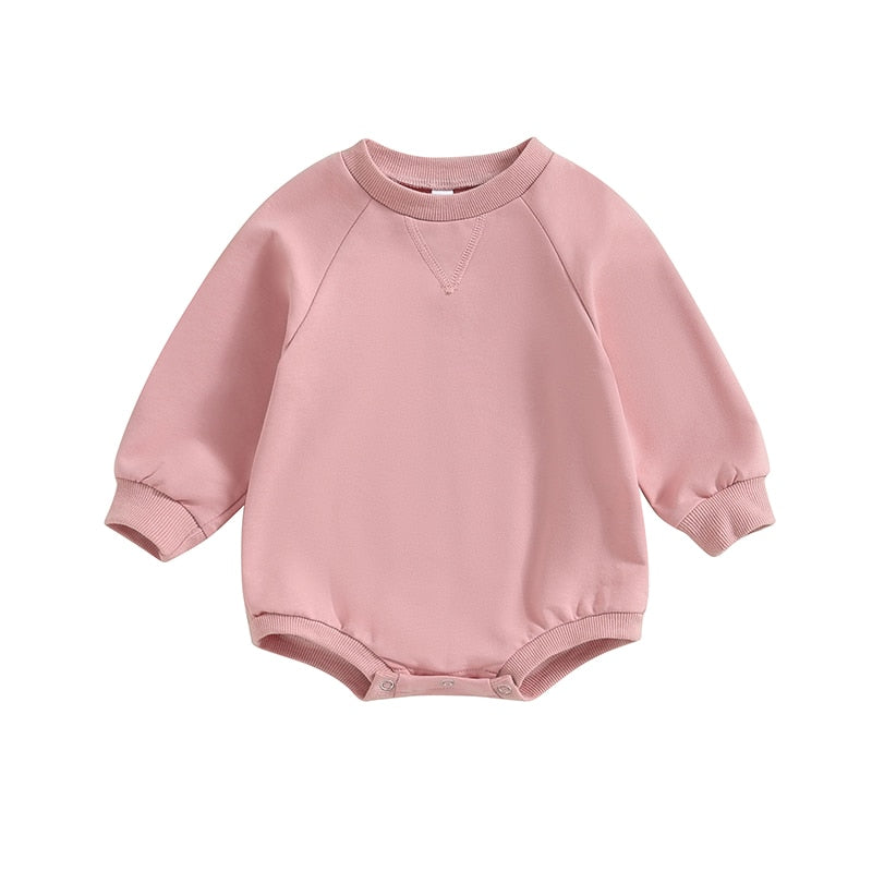 Baby girls and boys burgundy bodysuit by August + Willow, long sleeve crew neck jumpsuit for fall, toddler outfit.