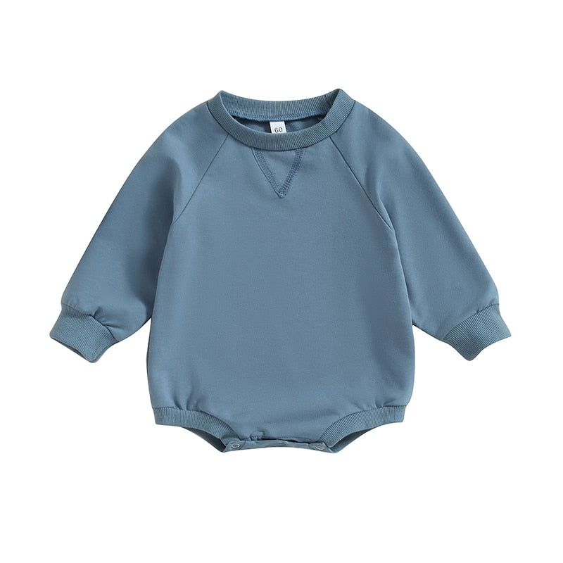 Baby girls and boys burgundy long-sleeve bodysuit by August + Willow, solid crew neck jumpsuit for fall, toddler outfit.