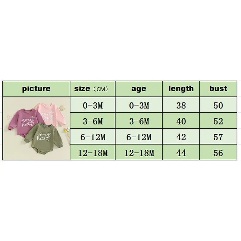 Baby girls and boys Valentine's Day long sleeve bubble romper by August + Willow with heart and letter print, suitable for 0-3 months.