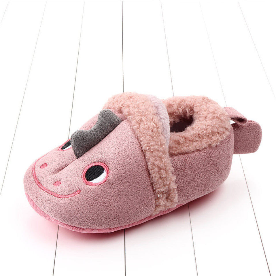 Pink penguin baby shoes for newborns and infants, anti-slip first walker animal slippers by August + Willow.