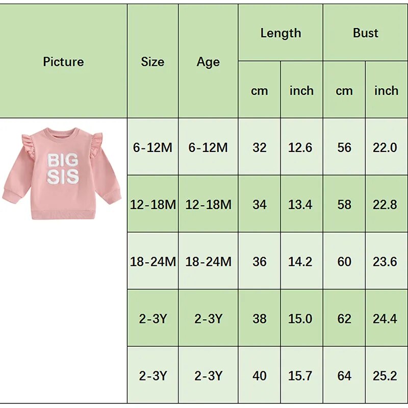 Baby girl matching sister romper with ruffle long sleeves and crewneck, from August + Willow, suitable for 6-12 months.
