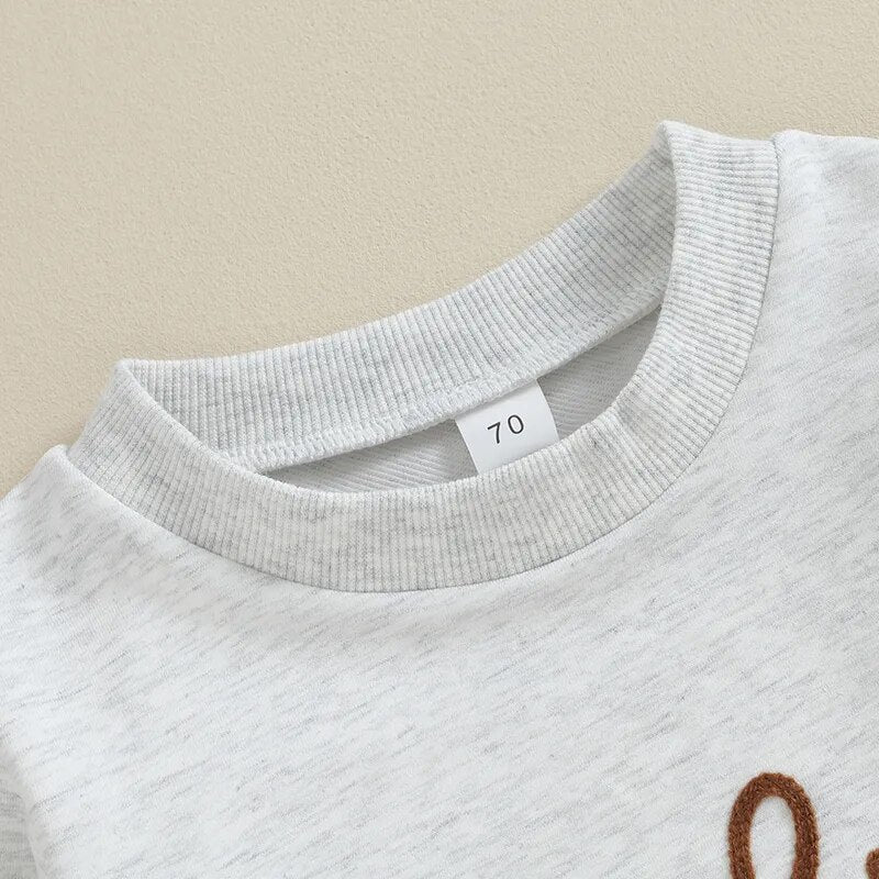 Baby boy long sleeve crewneck top from August + Willow with "Big Lil Bro" letters, perfect for matching toddler brother outfits.