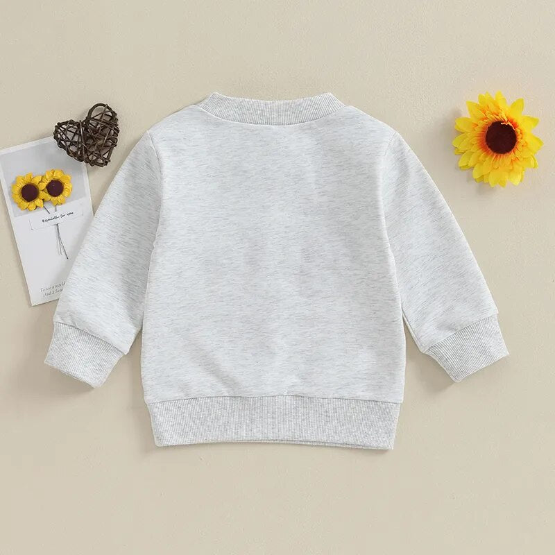 Baby boy long sleeve crewneck romper with "Big Lil Bro" letters, matching brother outfit by August + Willow for toddlers.