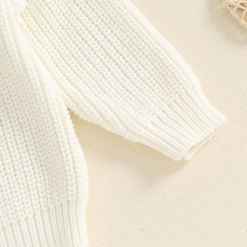 Baby girl birthday sweater by August + Willow with floral embroidery, long sleeves, and knitted warmth, perfect for infants and toddlers.